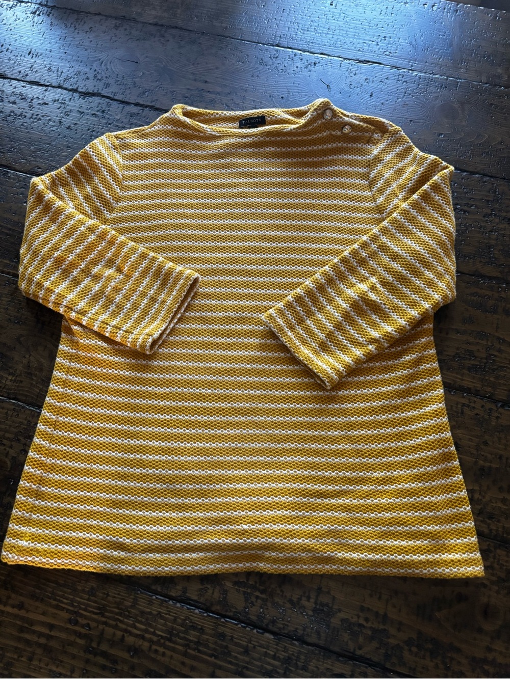 Talbots Mustard Yellow White Striped Knit Boatneck Top M Women’s